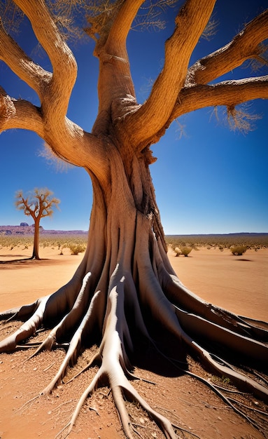 Un árbol con un tronco grande en el desierto