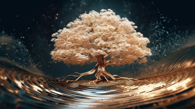 Un árbol de la vida se muestra en una imagen dorada.