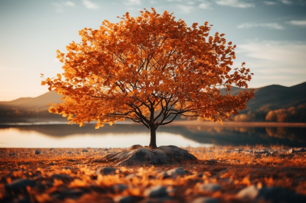 El árbol de la vida de los susurros de otoño representado por una hipnótica IA generativa del árbol de otoño
