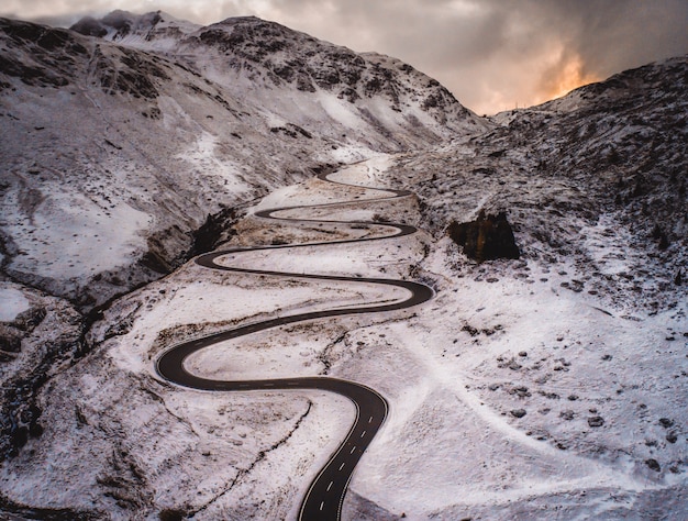 Foto arbolado y camino con nieve