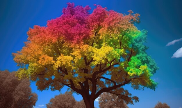 Los árboles del arco iris crean una escena fascinante en el bosque Creando usando herramientas generativas de IA