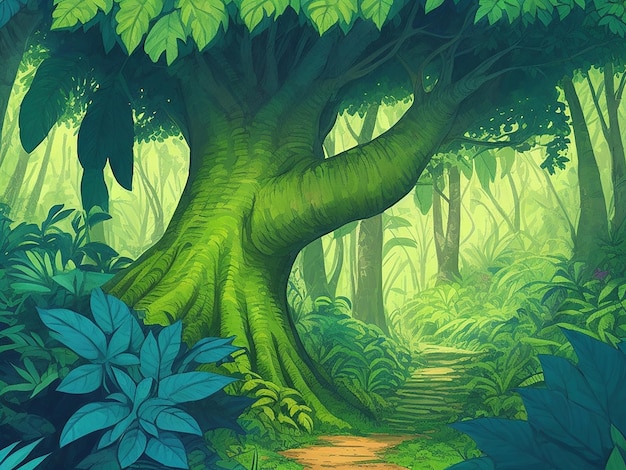 Los árboles en el bosque Ilustración de dibujos animados