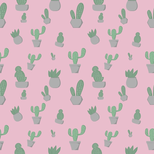 Árboles de cactus sin fisuras de fondo en el diseño de arte de ilustración de fondo rosa