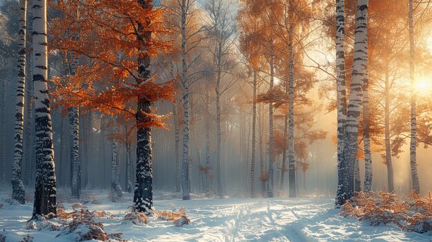 Foto los árboles cubiertos de nieve en un bosque de invierno