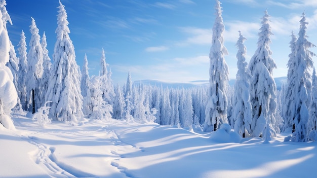 Foto Árboles cubiertos de nieve en el fondo