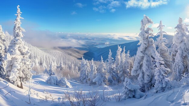 Foto Árboles cubiertos de nieve en las montañas