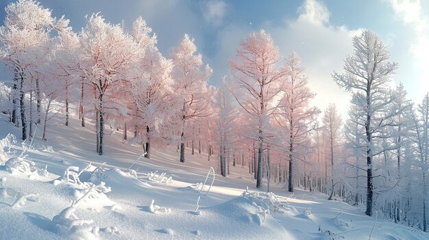 Foto Árboles cubiertos de nieve en un país de las maravillas de invierno