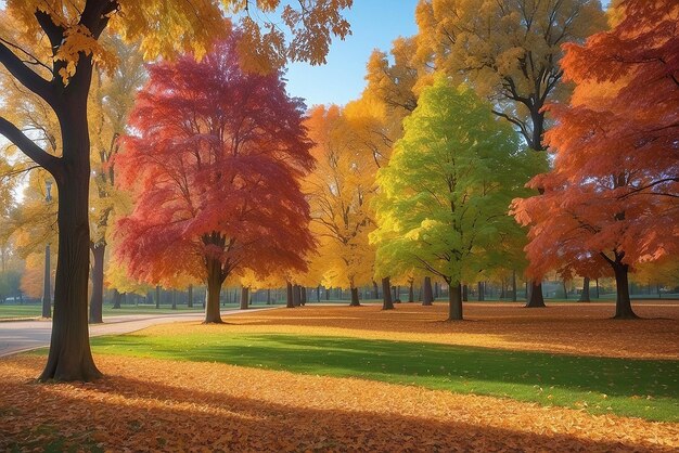 árboles con hojas multicolores en el parque