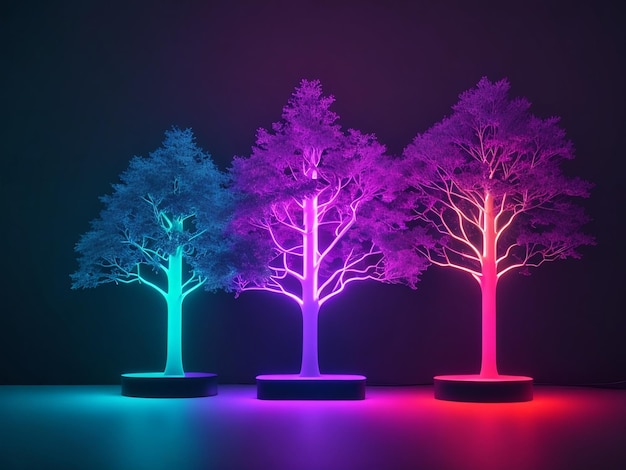 Foto Árboles y led futurismo marca de neón árbol minimalista diseño colorido