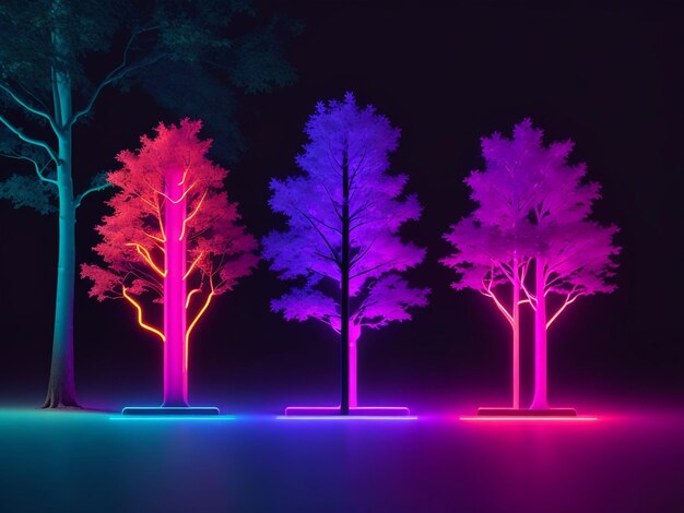 Foto Árboles y led futurismo marca de neón árbol minimalista diseño colorido