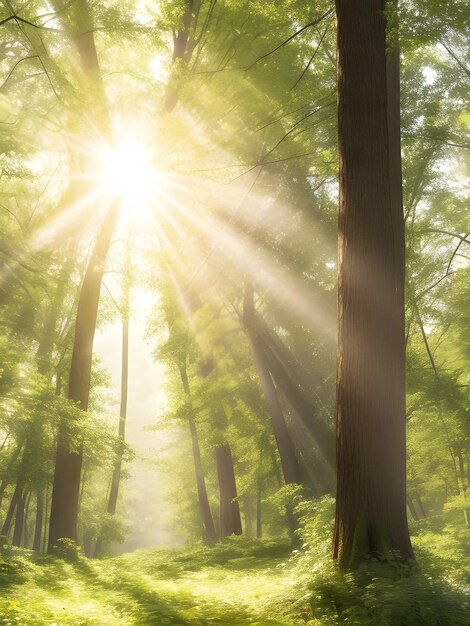 Foto Árboles de luz solar del bosque