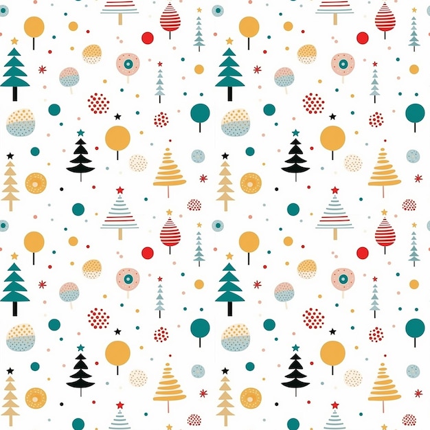 árboles de Navidad y copos de nieve en un fondo blanco
