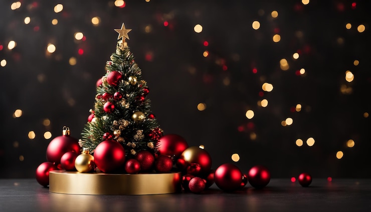 Árboles de Navidad minimalistas rojos y dorados con adornos