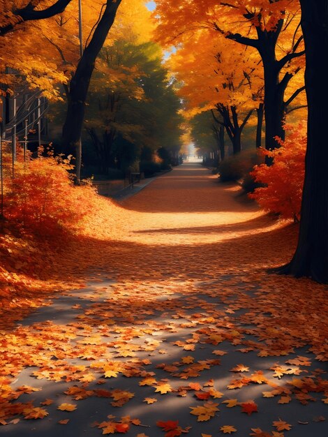 Foto Árboles de otoño sobre caminos de tierra en el bosque generados por ai