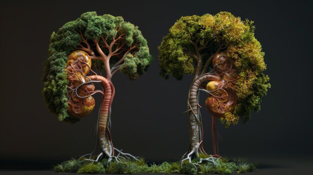 Foto Árboles riñones 3d conceptos ambientales y médicos