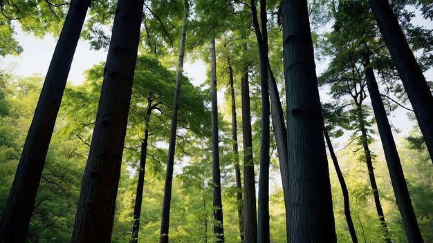 Foto los árboles verdes se balancean bajo la luz suave en un bosque sereno