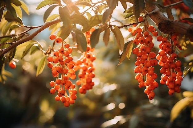 Foto arbusto con frutos rojos colgantes