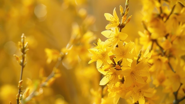 Foto los arbustos de forsythia con flores amarillas en el jardín bello fondo de naturaleza con flores de primavera en flor