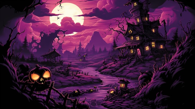 Foto arca de halloween ilustração de fantasia universo de abóbora castelo de desenhos animados poder impressionante de ia