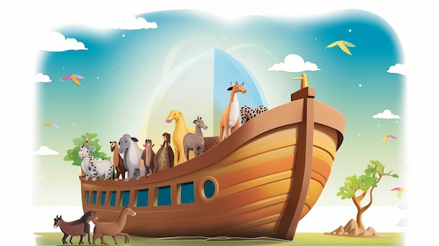 Arca de Noé ilustração de barco apenas vista lateral de um lado Generative ai