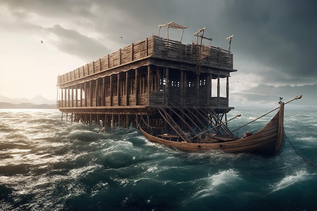 El Arca de Noé una enorme barca salvación para la continuación de la humanidad el elegido el camino al paraíso Dios Biblia religión Historia
