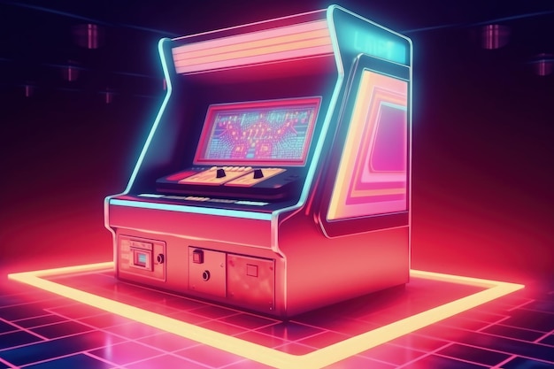 Arcade-Maschine 80er und 90er Jahre Retro-Nostalgie-Konzept digitale Illustration Generative KI