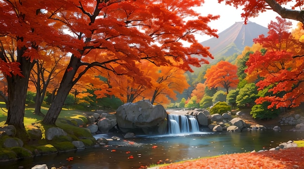 Arces rojos y hermosos paisajes japoneses.