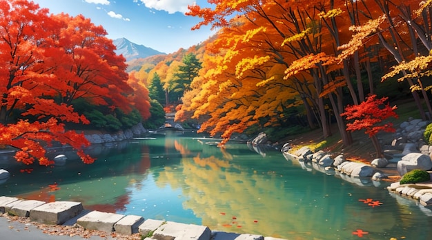 Arces rojos y hermosos paisajes japoneses.