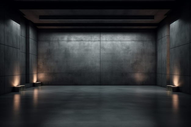 Arche-Hintergrund Leerer Raum mit Einbauleuchten auf einem reflektierenden Betonboden generative KI