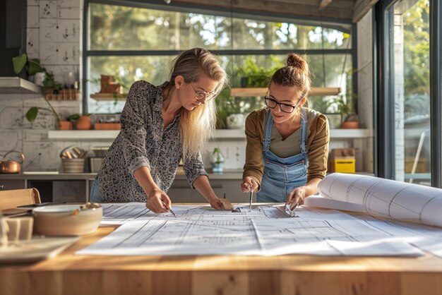 Architekt bei der Arbeit vor einem Bauplan