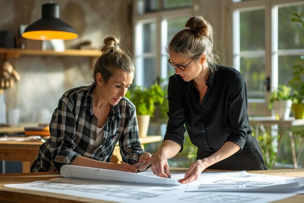 Architekt bei der Arbeit vor einem Bauplan