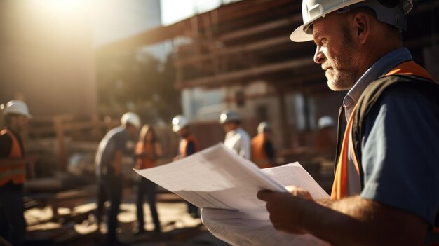 Architekt inspiziert das Projekt auf der Baustelle