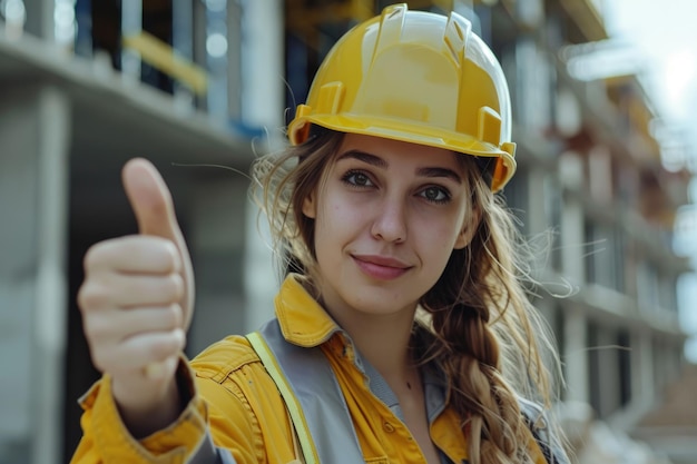 Foto architektin setzt die sicherheit auf der baustelle in den vordergrund