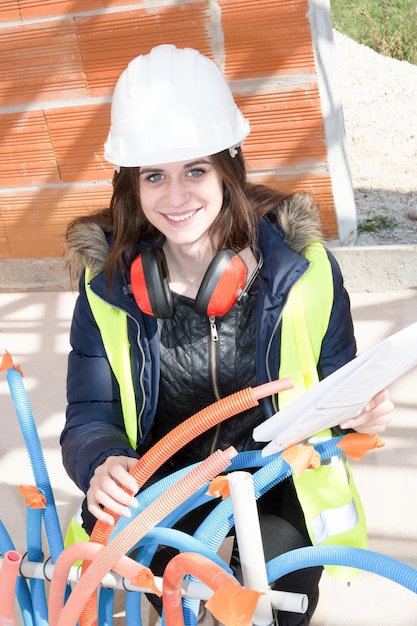 Architektinnen, die vor Ort in einer unvollständigen Holzhütte arbeiten