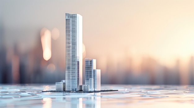 Architektonische Modelle von Wolkenkratzern auf reflektierender Oberfläche
