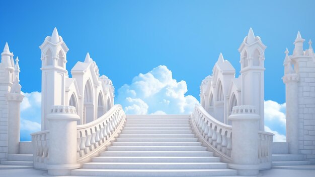 architektonischer Hintergrund von Gebäuden mit Treppen und klarem blauen Himmel