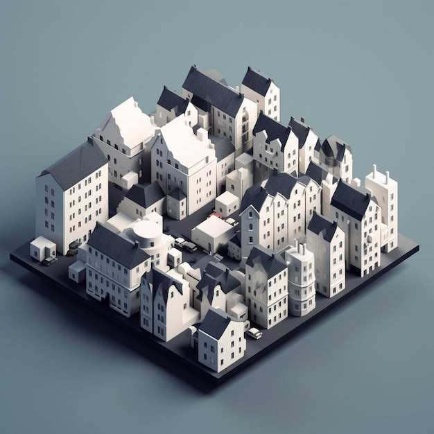 Architektonisches Modell der Stadt mit Häusern 3D-Rendering