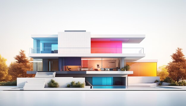 Foto architektur 3d-darstellung des modernen minimalhauses auf weißem hintergrund