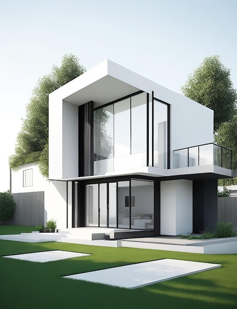 Architektur 3D-Rendering-Illustration eines minimalistischen modernen Hauses