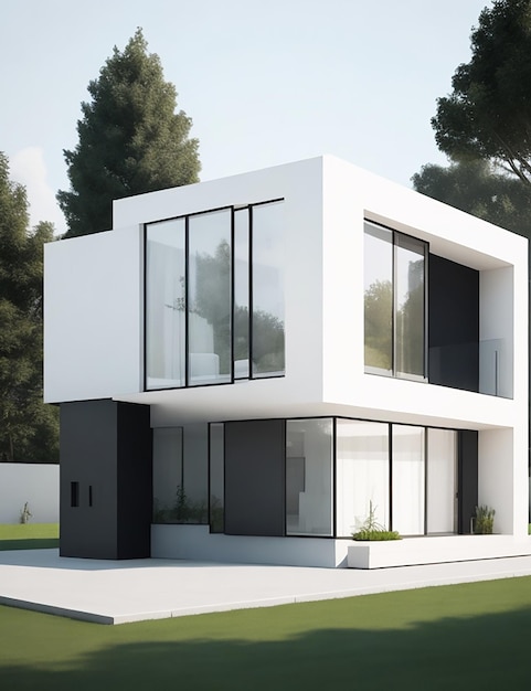 Architektur 3D-Rendering-Illustration eines minimalistischen modernen Hauses