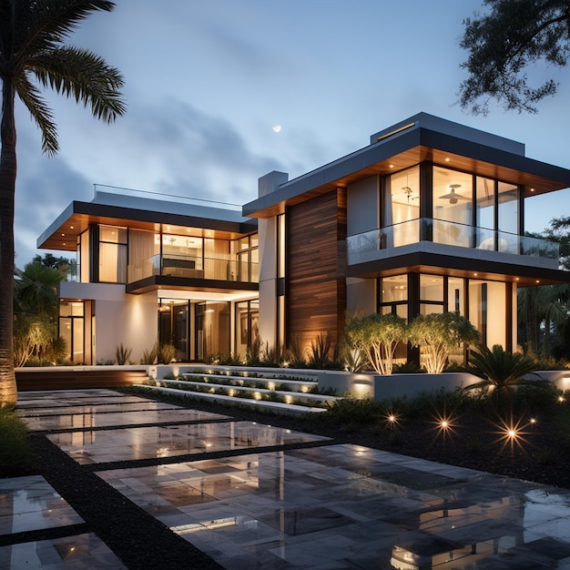 Architektur eines modernen Hauses mit Schwimmbad und Terrasse Immobilienkonzept