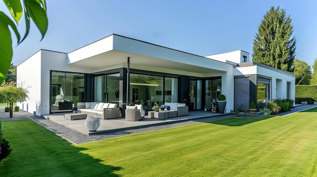 Architektur modernes Haus mit Gartenblick von der Veranda