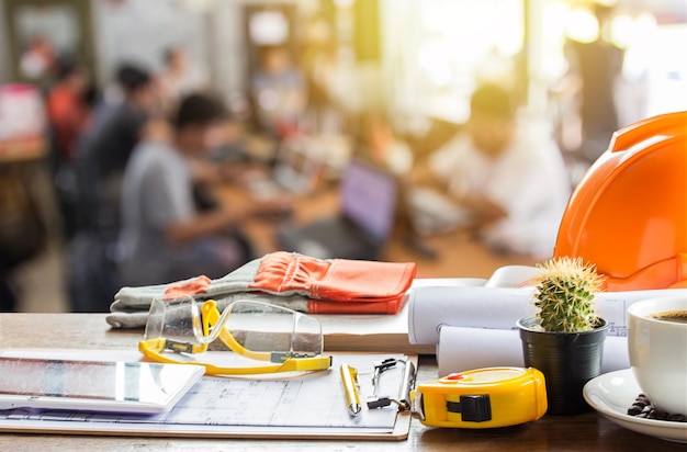 Architekturbüro Schreibtisch Hintergrund Bau Projektidee Konzept