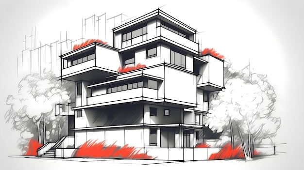 Architekturentwurf Handentwürfe von Architektur kombinieren mit zukünftiger moderner Architektur