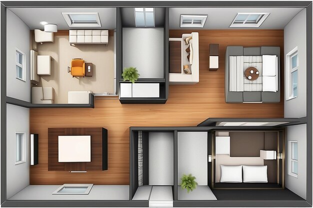 Architekturplan mit Möbeln im Vektor von oben