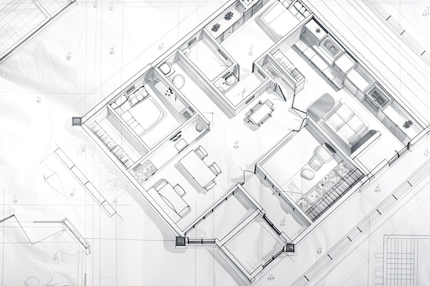 Foto architekturplan technisches projekt des wohnzimmers erstellt mit generativer ki