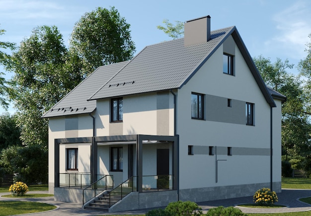 Architekturvisualisierung, Elemente, Vorstadtimmobilien, gemütliche Häuser, Backsteinhäuser