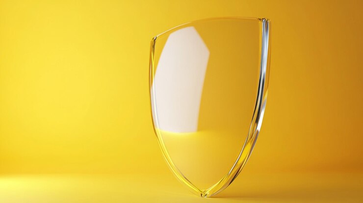 El archivo de premio de vidrio incluye una excelente ruta de recorte trofeo de escudo de vidrio en blanco elegante en amarillo