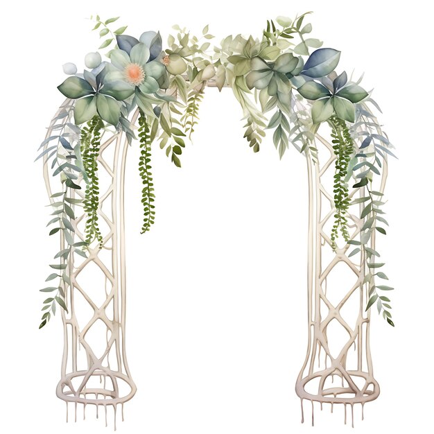 Arco de armadura de jardín con macramé metal jardín acuarela puerta belleza arte sobre fondo blanco