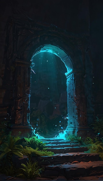 Un arco azul con una luz que brilla a través de él